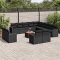 Conjunto de Sofás P/ Jardim C/ Almofadões Vime Pe Preto 14 pcs