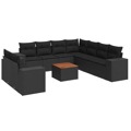 Conjunto Sofás de Jardim C/ Almofadões Vime Pe Preto 10 pcs