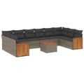 Conjunto Sofás de Jardim C/ Almofadões Vime Pe Cinzento 11 pcs