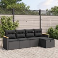 Conjunto Sofás de Jardim com Almofadões Vime Pe Preto 5 pcs