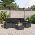 Conjunto Sofás de Jardim C/ Almofadões Vime Pe Preto 6 pcs