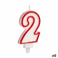 Vela Aniversário Número 2 Vermelho Branco (12 Unidades)