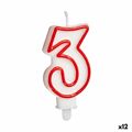 Vela Aniversário Número 3 Vermelho Branco (12 Unidades)
