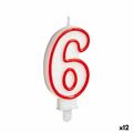 Vela Aniversário Número 6 Vermelho Branco (12 Unidades)