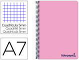 Caderno Espiral A7 Micro Wonder Tapa Plástico 100h 90 gr Cuadro 5mm 4 Bandas Color Rosa