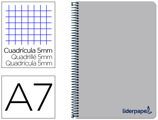 Caderno Espiral A7 Micro Wonder Tapa Plástico 100h 90 gr Cuadro 5mm 4 Bandas Color Cinza