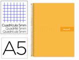 Caderno Espiral A5 Micro Crafty Tapa Forrada 120h 90 gr Cuadro 5mm 5 Bandas6 Taladros Color Naranja
