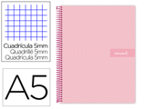 Caderno Espiral A5 Micro Crafty Tapa Forrada 120h 90 gr Cuadro 5mm 5 Bandas6 Taladros Color Rosa