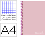 Caderno Espiral A4 Micro Jolly Tapa Forrada 140h 75 gr Cuadro 5mm 5 Bandas 4 Taladros Color Rosa
