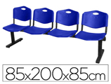 Cadeiras de Recação Pyc Bem servida Estrutura Ferro Preto Quatro Bancos de Encosto Pvc Azul 85x200x42 cm