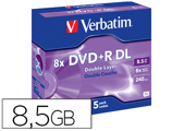 Dvd+r Verbatim Dupla Capa Capacidade 8.5gb Velocidade 8x 240 Min Pack de 5 Unidades