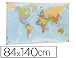 Mapa Parede Faibo Planisfero Politico Magnético Moldura de Alumínio com Cantos de Proteção 84x140 cm