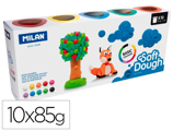 Plasticina Milan para Modelar Soft Dough Basic Caixa de 10 Frascos Cores Sortidas 85 G