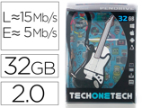 Pen Drive USB Tech One Tech Guitarra Preta e Branca 32 GB