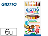 Marcador Giotto Turbo Maxi Skin Tones Caixa de 6 Colores Surtidos Lavables Punta Bloqueada