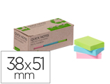 Bloco de Notas Adesivas Q-connect 38x51 mm 100% Papel Reciclado Cores Pastel Caixa de Cartão