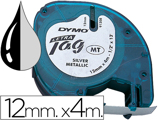 Fita Dymo Metalizada 12mmx4mt-preto/prata para Máquina Letratag