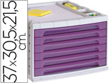 Bloco Classificador de Secretária Q-connect 37x30,5x21,5 cm Bandeja Organizadora Superior 6 Gavetas Violeta Translúcido