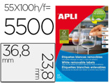 Etiquetas Adesivas Apli 36,8x23,8 mm Fotocopiadora Laser Tinteiro Caixa 100 Folhas Din A4 com 5500 Etiquetas