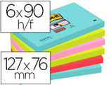 Bloco de Notas Adesivas Post-it Super Sticky 76x127 mm com 90 Folhas Pack de 6 Unidades Cores Miami