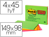 Bloco de Notas Adesivas Post-it Super Sticky 149x98 mm com 45 Folhas Pack de 4 Unidades Cores Neon