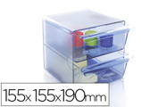 Cubo de Arquivo Archivo 2000 2 Gavetas Organizador Modular Plástico Azul Transparente 155x155x190 mm