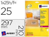 Etiquetas Adesivas Avery Din A4 Imprimiveis Transparente 210x297 mm Caixa de 25 Folhas com 25 Etiquetas