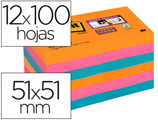 Bloco de Notas Adesivas Post-it Super Sticky 51x51 mm Pack de12 Caderno Cores Intensos Sortidas