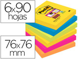 Bloco de Notas Adesivas Post-it Super Sticky 76x76 mm com 90 Folhas Pack de 6 Bloco Cores Sortidas Coleção Rio de Janeir