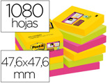 Bloco de Notas Adesivas Post-it Super Sticky 47,6x47,6 mm com 90 Folhas Pack de 12 Bloco Cores Sortidas
