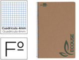 Caderno Espiral Folio Ecouse Tapa Cartulina Kraft 80 Folhas Papel Reciclado 60 gr Cuadro 4 Mm. Con Margen