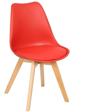 Cadeira TORRE-4P-WRR (h), Madeira, Polipropileno e Coxím Vermelho