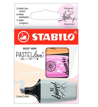 Marcador Stabilo Boss Mini Pastel Love Estojo de 3 Unidades Fucsia/laranja/cinza