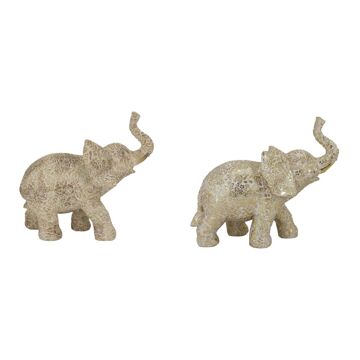 Figura Decorativa Dkd Home Decor Elefante Bege Dourado Resina Colonial (22,7 X 11 X 20,8 cm) (2 Unidades)