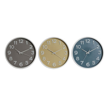 Relógio de Parede Home Esprit Azul Branco Cor de Rosa Mostarda Pvc 30 X 4 X 30 cm (3 Unidades)