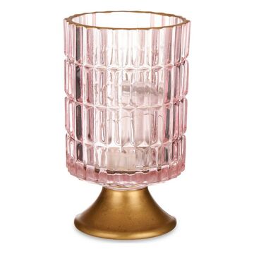 Lanterna LED Riscas Cor de Rosa Dourado Vidro (10,7 X 18 X 10,7 cm)