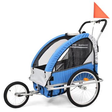  Atrelado de Bicicleta Infantil 2-em-1 Azul e Cinzento