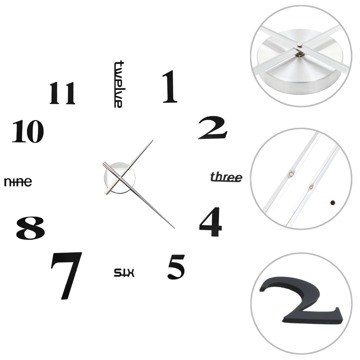  Relógio de Parede 3d com Design Moderno 100 cm XXL Preto