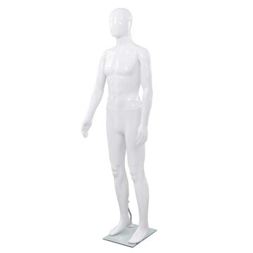 Manequim Masculino Completo Base Vidro 185 cm Branco Brilhante