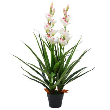  Planta Orquídea  Cymbidium Artificial com Vaso 100 cm Verde