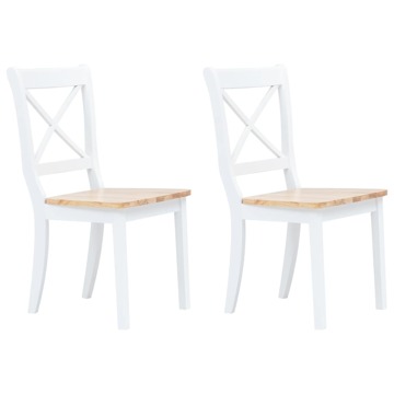 Cadeiras de Jantar 2 pcs Seringueira Maciça Castanho e Branco