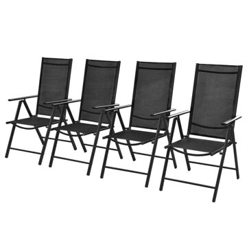  Cadeiras de Jardim Dobráveis 4 Un. Alumínio e Textilene Preto