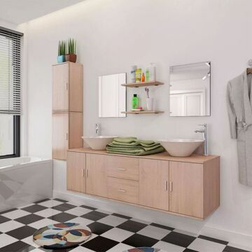 Conjunto móveis casa de banho 10 pcs com bacia e torneira bege