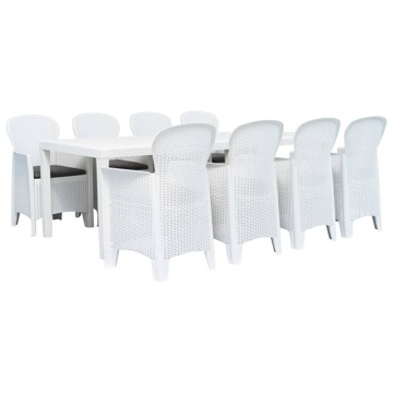 Mesa Jantar para Exterior 9 Un. Plástico Branco Aspeto de Vime