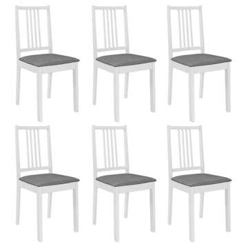 Cadeiras de Jantar com Almofadões 6 pcs Madeira Maciça Branco
