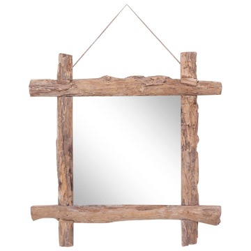 Espelho de Troncos 70x70 cm Madeira Recuperada Maciça Natural