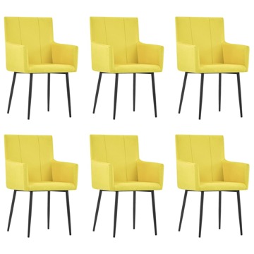 Cadeiras de Jantar com Apoio de Braços 6 pcs Tecido Amarelo