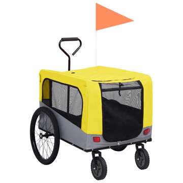 Reboque Bicicletas/carrinho para Animais 2-em-1 Amarelo/cinza