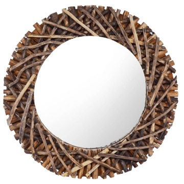 Espelho de Parede Redondo 60 cm Madeira de Teca