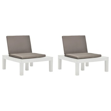 Cadeiras de Jardim com Almofadões 2 pcs Plástico Branco